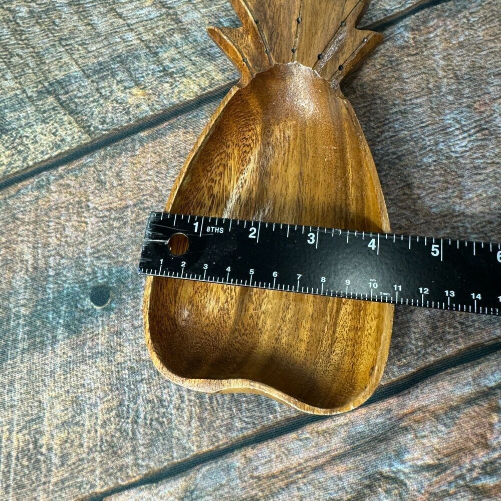Wooden Pineapple Shape Monkey Pod Catch All Trinket Dish Hand Carved Decor 9" - Picture 7 of 7